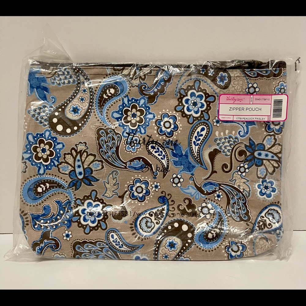 Thirty One Zipper Pouch Peacock Paisley NEW